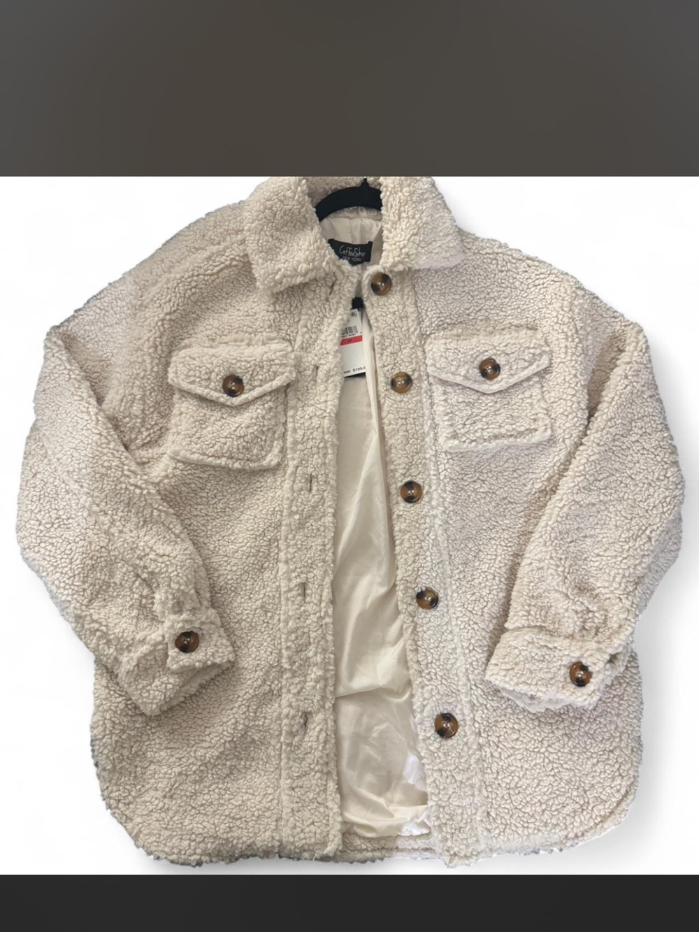 XS Women’s Cream Sherpa Button-Front Jacket